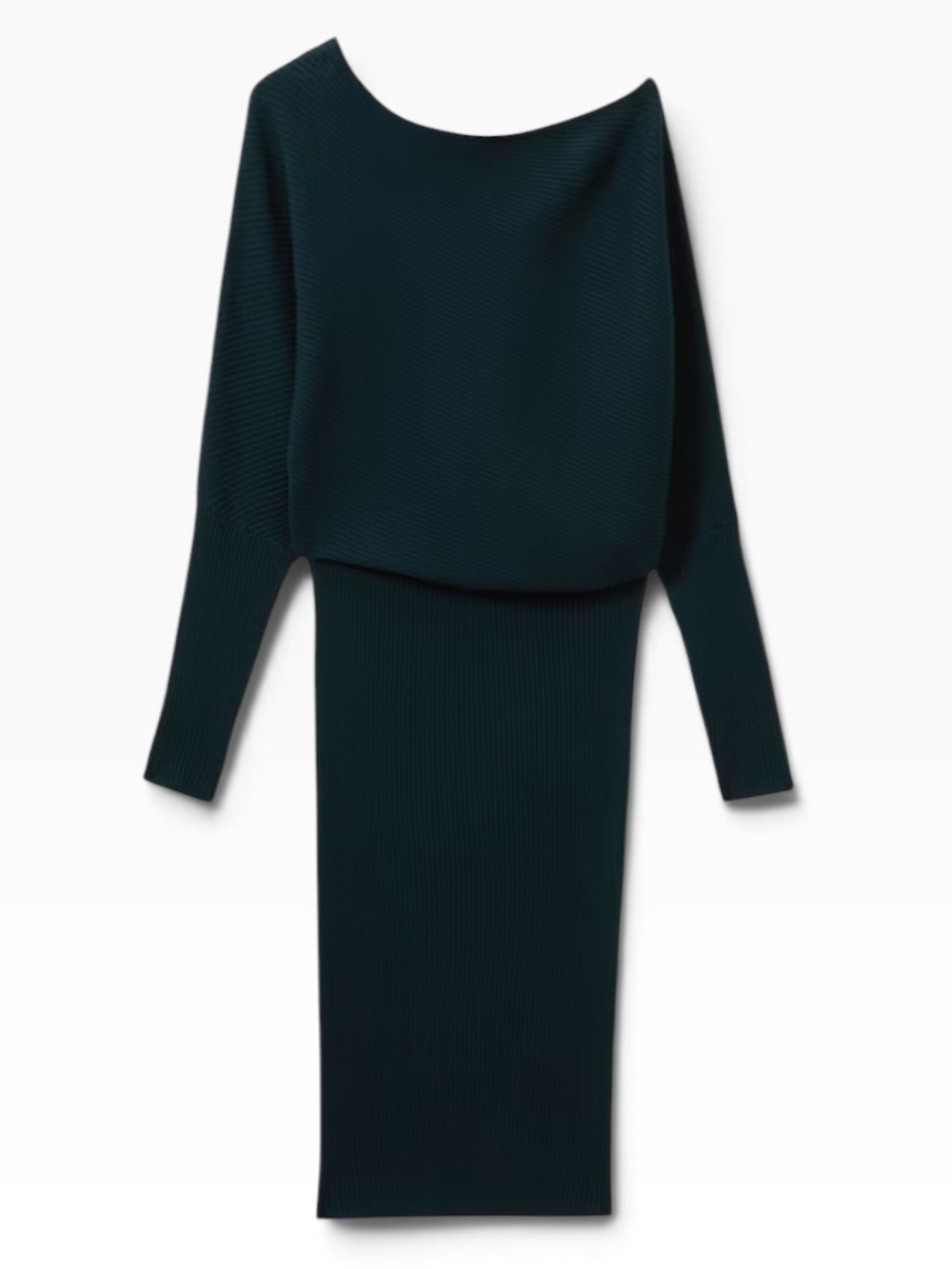 Reiss Lara Teal Ribbed Off Shoulder Batwing Knit Dress Size - Picture 11 of 14